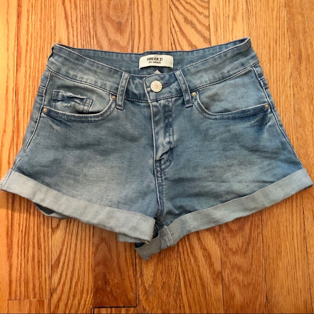 Forever 21 Light Wash Blue Denim Short Shorts